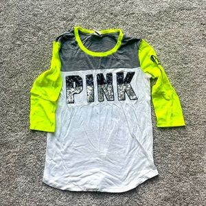Pink Baseball Style Tee with Sequins
